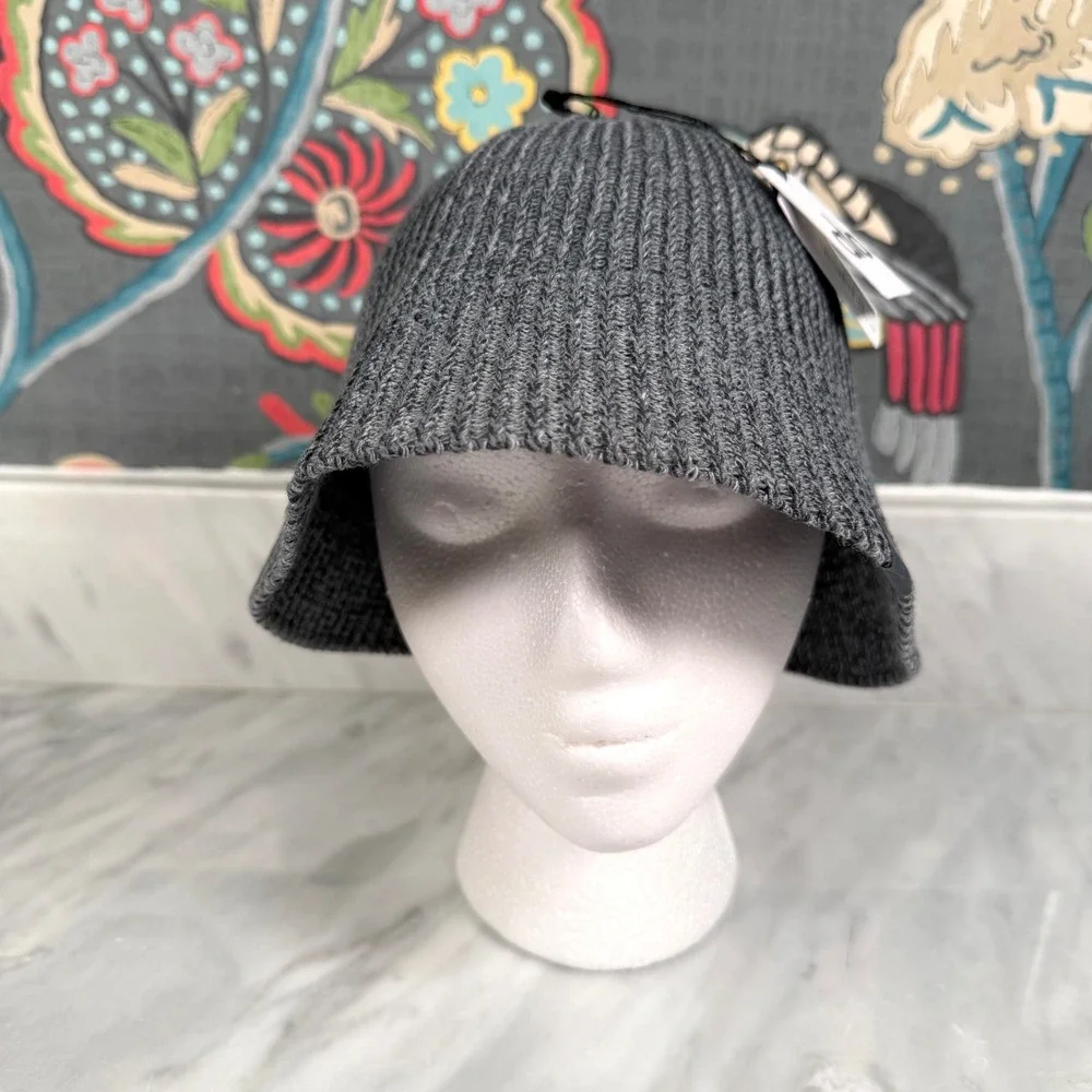 Alo Yoga Ribbed Denim Knit Cloche Bucket Hat Grey Anthracite A0679U One Size NEW
